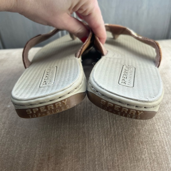SPERRY Tan and Brown striped gold thong sandals 9 nautical fisherman preppy - Picture 6 of 6